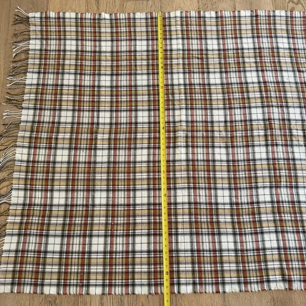 Pottery Barn Plaid Throw Blanket Yellow Brown Cream Fringe 50x60 Fall